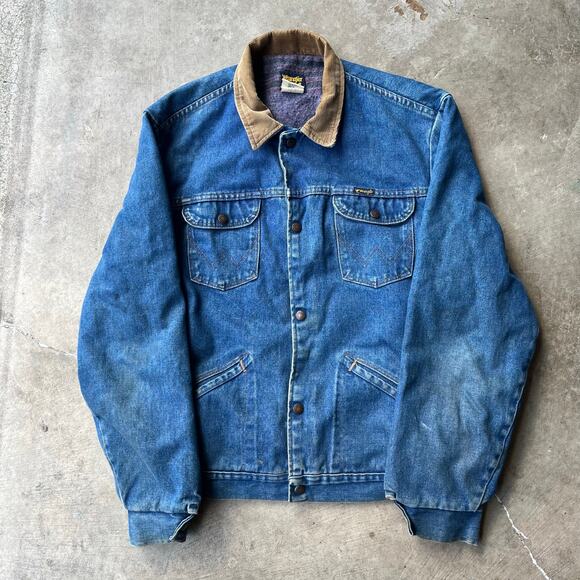 Vtg Wrangler Blanket Lined Denim Jacket Corduroy Collar Men's Size 46 L USA Made
